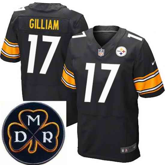 Men's Nike Pittsburgh Steelers #17 Joe Gilliam Black Stitched NFL Elite MDR Dan Rooney Patch Jersey